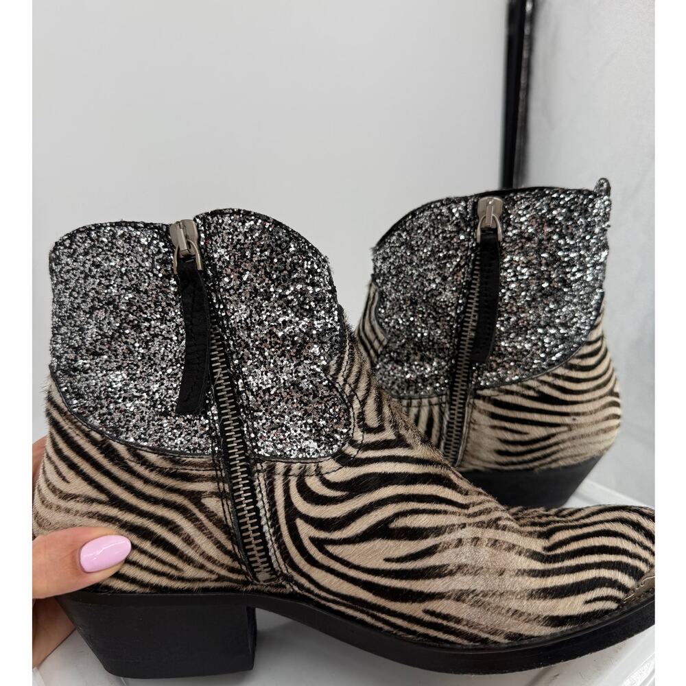 Golden Goose Ankle Western Zip Boots Bootie Zebra Ponyhair Zebra Glitter Size 37 - Picture 6 of 10